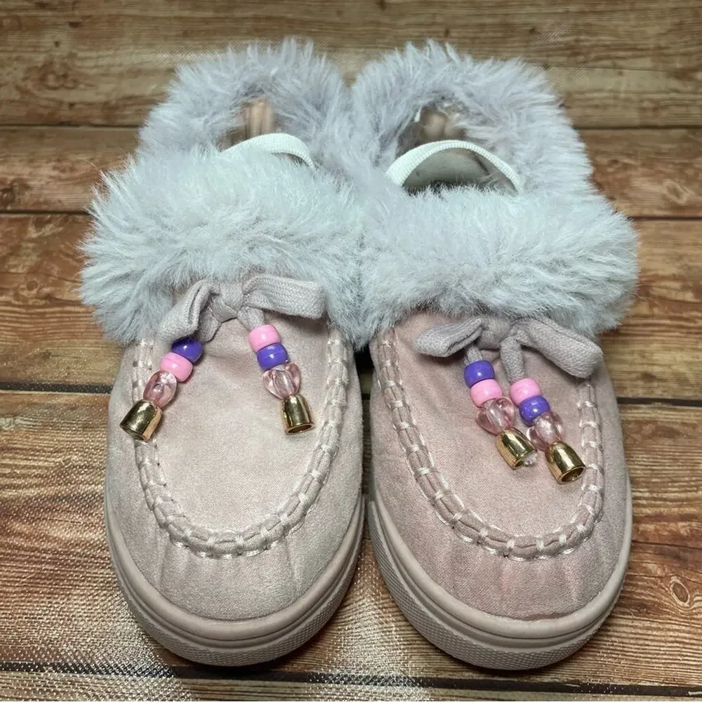 Steve Madden Jhugz Faux Fur Trim Slip-On Slippers Girl's Size 13 Pink Blush